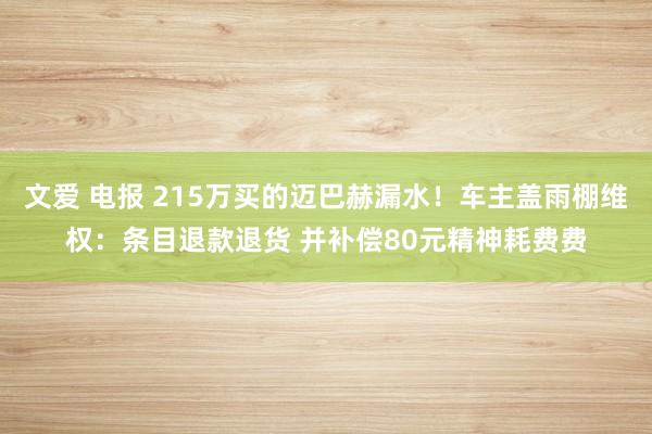 文爱 电报 215万买的迈巴赫漏水！车主盖雨棚维权：条目退款退货 并补偿80元精神耗费费