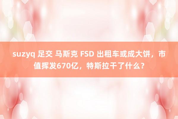 suzyq 足交 马斯克 FSD 出租车或成大饼，市值挥发670亿，特斯拉干了什么？