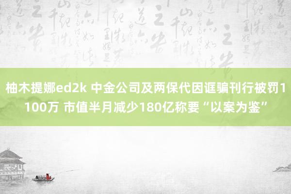 柚木提娜ed2k 中金公司及两保代因诓骗刊行被罚1100万 市值半月减少180亿称要“以案为鉴”