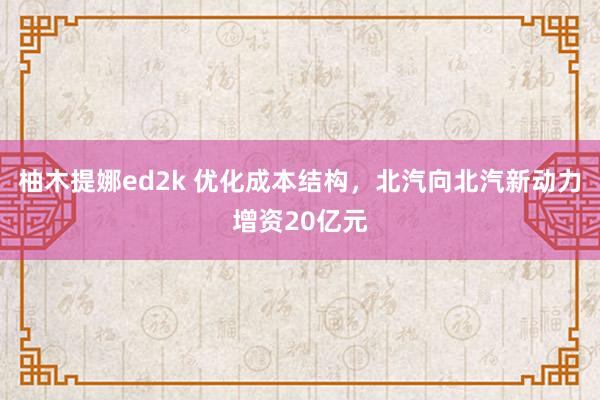 柚木提娜ed2k 优化成本结构，北汽向北汽新动力增资20亿元