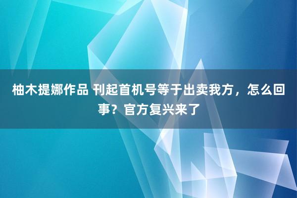 柚木提娜作品 刊起首机号等于出卖我方，怎么回事？官方复兴来了